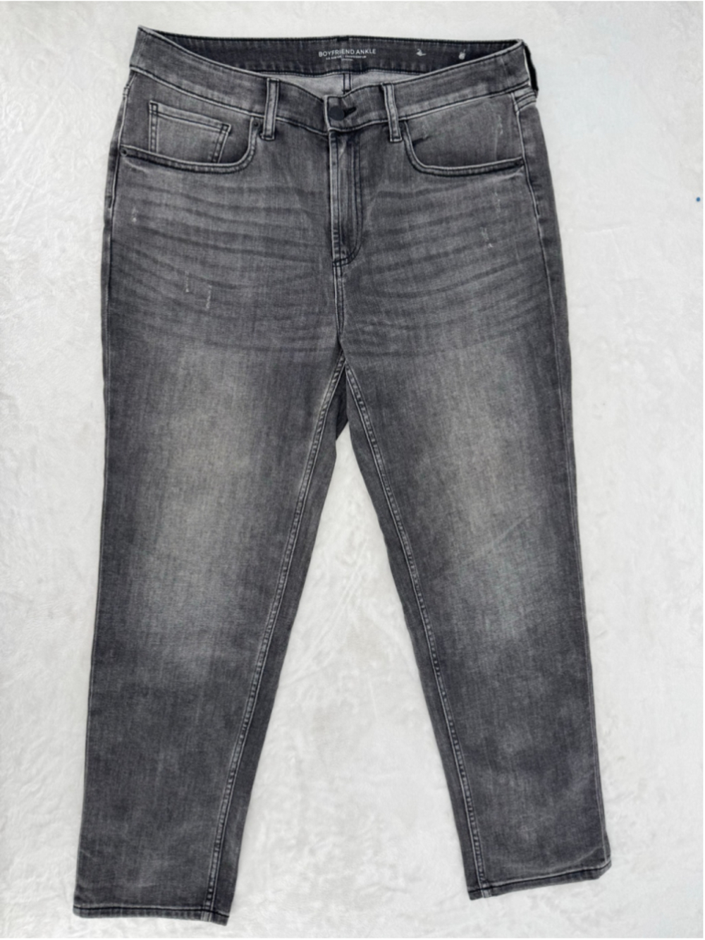 Chico’s Boyfriend Ankle Jeans Faded Black Distressed Grunge Size 1.5/10